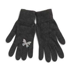 new STILESTRO Made In Italy Wool / Cashmere  Flower Ring Gloves charcoal…